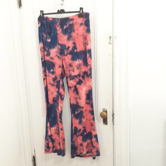 Blue / Pink Tie Dye Ribbed Flare Pants New Look 3X